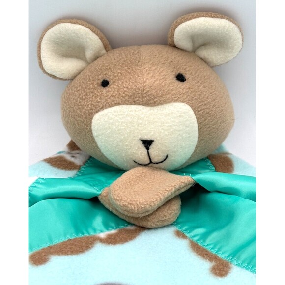 Teddy Bear Plush Large Lovey Soft Fleece Security Blanket Satin Trimmed Teal - Picture 3 of 16